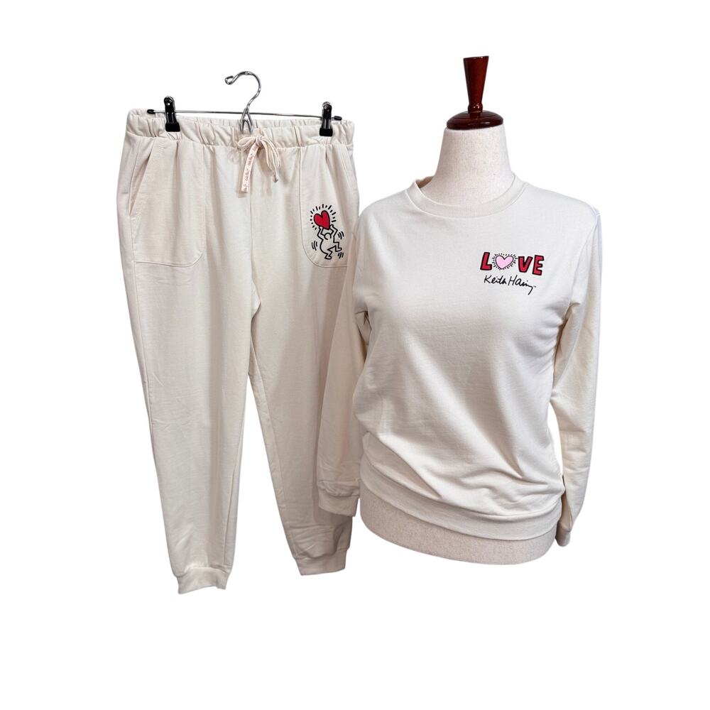 Keith Haring sweatshirt & jogger lounge set cream Love figure holding heart  S